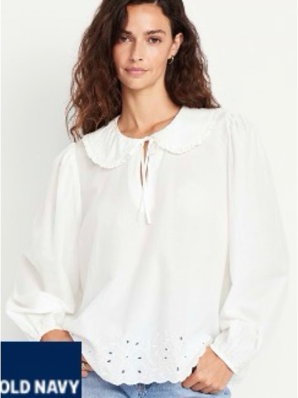 Old Navy White Eyelet Collar Peasant Top